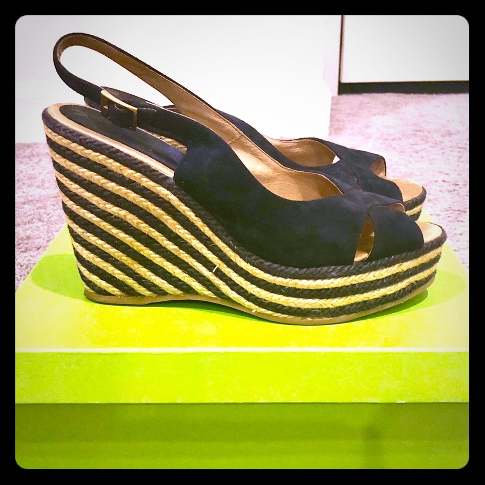 Navy striped suede sandals